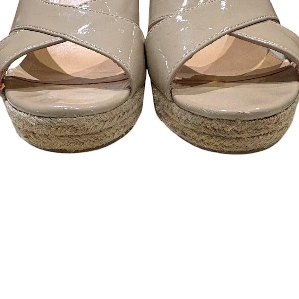 Kelsi Dagger Open Toe Patent Leather Criss Cross Strap Espadrille Wedge Size 8.5